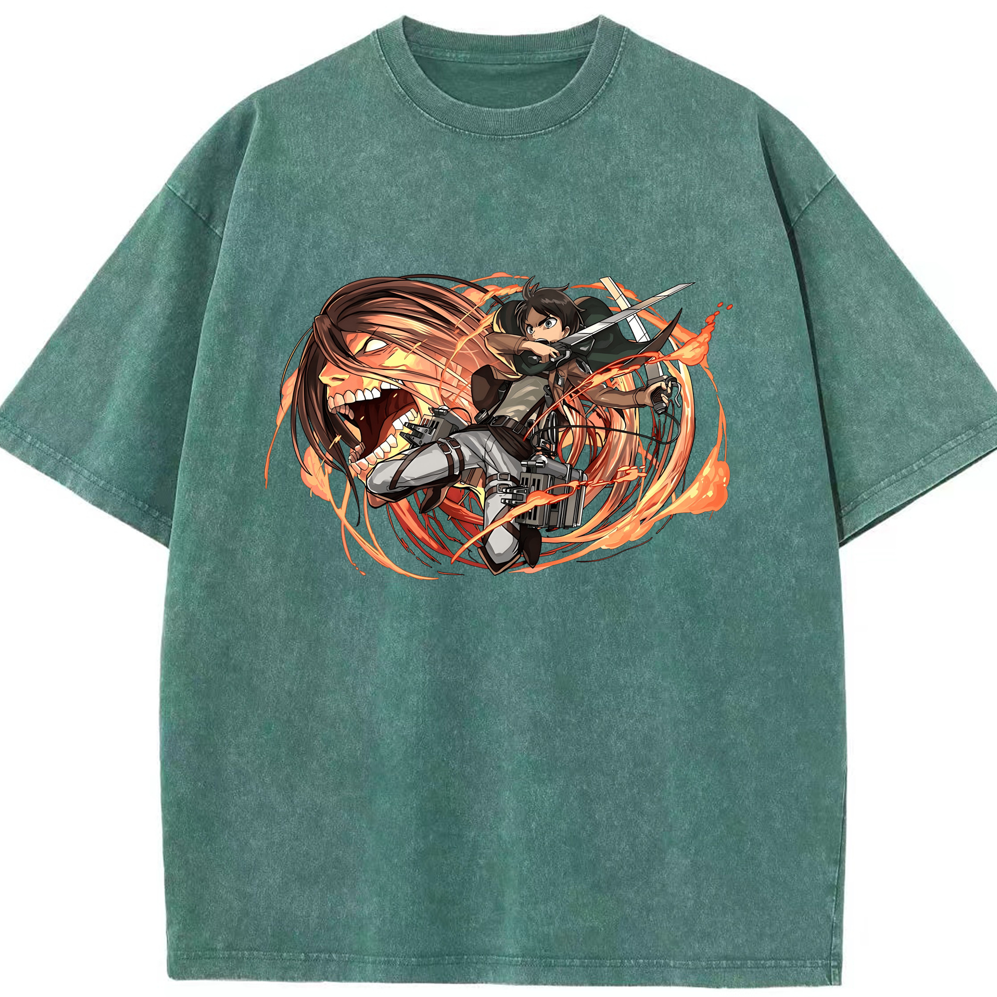 （画像用） 進撃の巨人 エレン･イェーガー Attack on Titan Eren Jäger 綿100% ヴィンテージ風 半袖Tシャツ（フロントプリント）